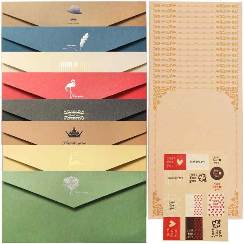 封筒 おしゃれ レターセット シール1枚 便箋16枚 8枚セット 洋封筒 紙封筒 手紙セット アンティーク 封筒 おしゃれ かわいい レトロ 郵便番号枠なし ポストカード/挨拶状/招待状 業務用封筒