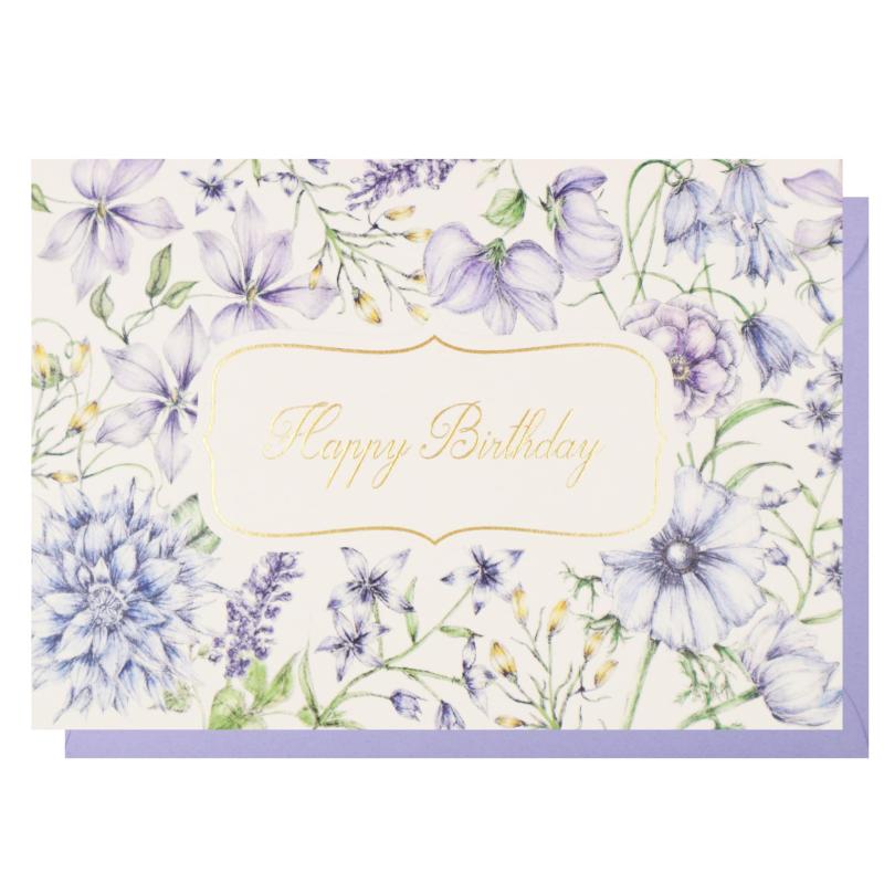 日本 製 【 バースデー カード 花 フラワー ピンク 女性 】 リーフ ワーク カンパニー グリーティング 誕生日 大人向け ハンドメイド 手作り 封筒付き セット メッセージ お祝い プレゼント 【サイズ（約）縦×横】カード本体：10.0×14.0（cm） 封筒(定形内)：11.0×15.0(cm) 中紙：9.5×13.5(cm)【セット内容】カード本体+封筒（定形内）　OPP袋で梱包トレンドのボタニカル柄のバースデーカードです。ブルーを基調とした上品な草花が繊細なタッチで風に舞うように手描きされています。金箔とエンボス加工が施され、ナチュラルな中にエレガントな高級感がプラスされたカードです。質感と高級感を兼ね備えた大人向けのデザインですので、受け取った方に感動していただけます。カードの内側のスペース、または中紙に直筆のメッセージをお書きいただくことで、より一層気持ちが伝わることでしょう。大切な方の1年に1回の特別な日である誕生日を祝い、思いをこのバースデーカードで伝えてみてはいかがでしょうか。 お客様のご使用になられる機器や端末環境、画面設定により、実際の商品と若干色合いが異なって見える場合がございますので、ご了承ください。