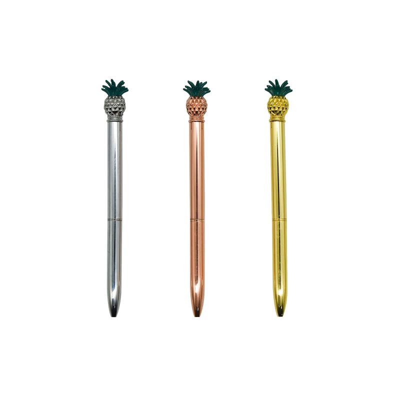 3本 かわいい フルーツ パイナップル ボールペン 1.0mm 果物 ボールぺん 黒 人気 中学生 書きやすいボールペン回転式 高級 油性 子供 手帳 事務用 筆記具用 文房具 子供用 入学お祝い 誕生日