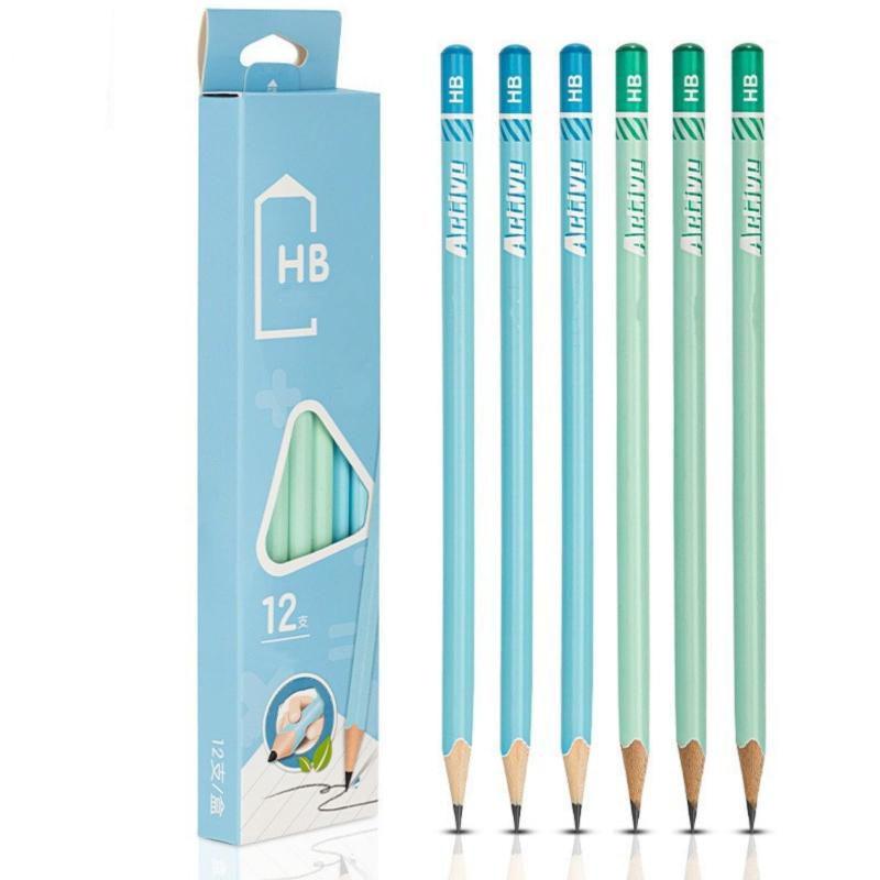 鉛筆 三角鉛筆 HB 12本入り シンプルでかわいい筆 書きやすい 小中学生用 (B)