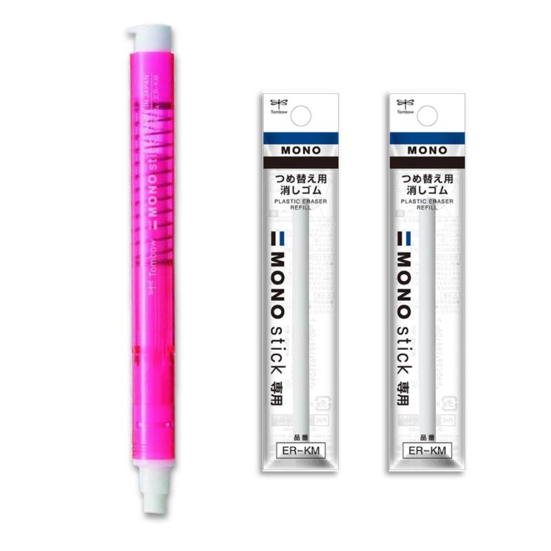 【ノック式消しゴム＋詰め替えセット】トンボ鉛筆 MONOスティック JCC-121（1本）＋ 詰替え消しゴム ER-KM（2本） ｜計測・メモカード付