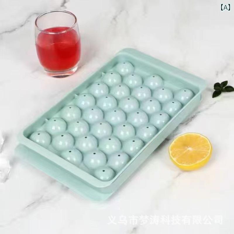 製氷 皿 球状 アイス キューブ 型 33 グリッド 食品 グレードの プラスチック ラウンド 夏 家庭 用 冷蔵庫 プラスチックアイスキューブボックス 蓋 付き