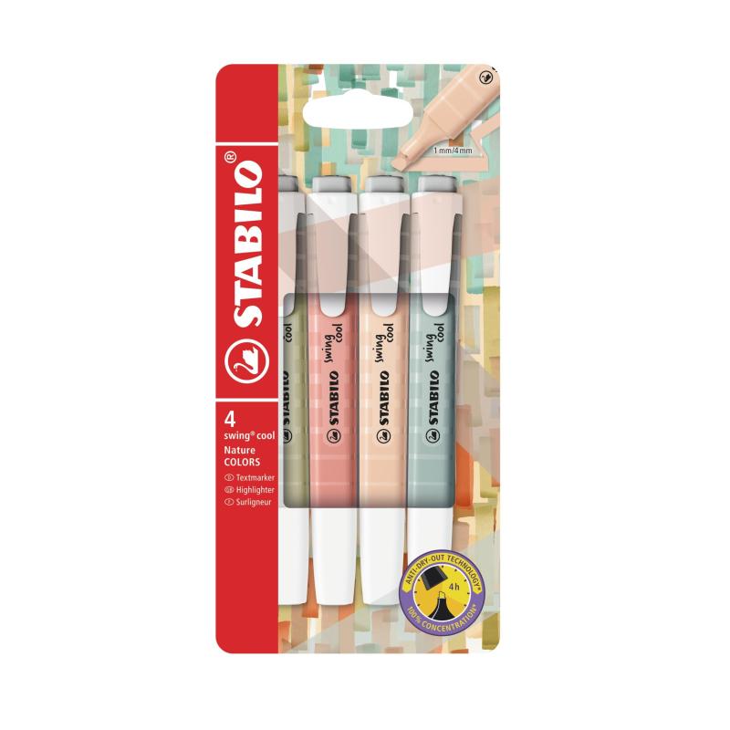 STABILO スタビロ 蛍光ペン スイングクール ネイチャーカラー 4色セット 275-4-09