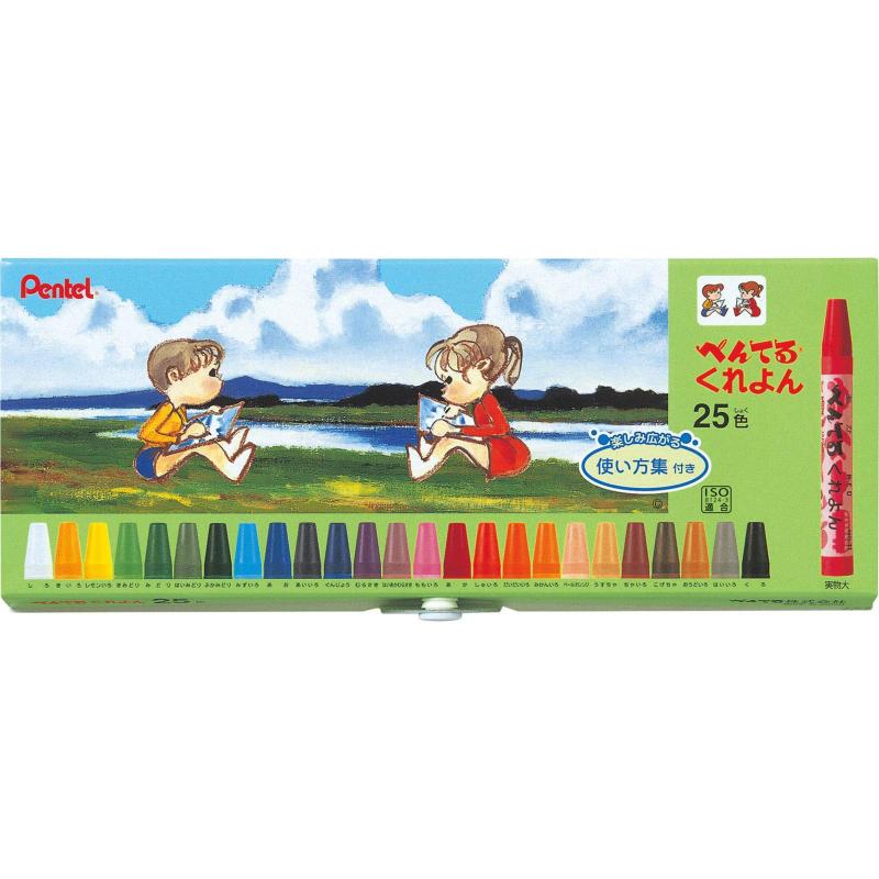 ぺんてる クレヨン PTCR-25 25色セット 使い方集付セット色数:25色容器:ホック付き紙箱本体サイズ/重さ:242×102×17mm/177gブランド:ぺんてる