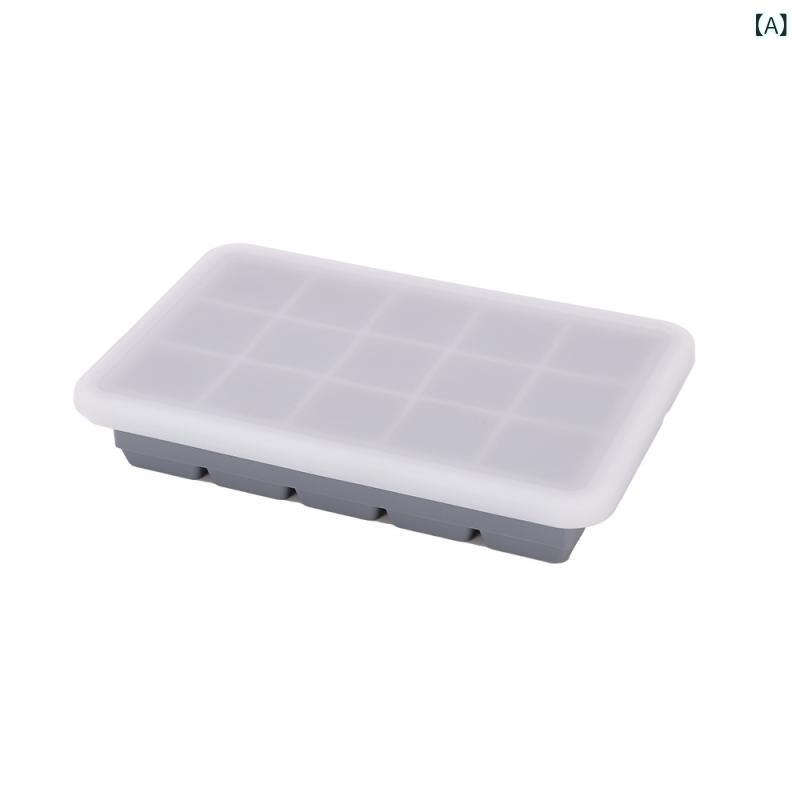 大 氷 鋳型 15 格 食品 級 シリカゲル 氷 格 家庭 用 冷蔵庫 蓋 付き 貯氷 製氷 箱 冷凍 氷塊 神器