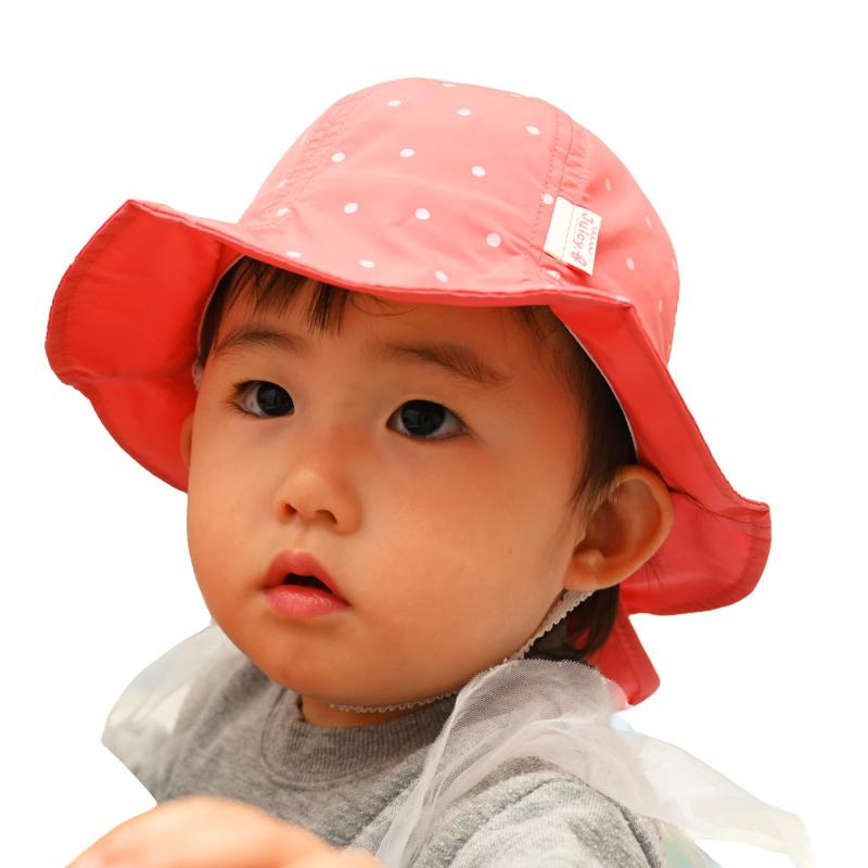 [Happy Beans] フルーツデザイン ベビー サンハット、ネック日よけガード付き、48cm、生後6〜18ヶ月、イチゴ・パイン・メロン