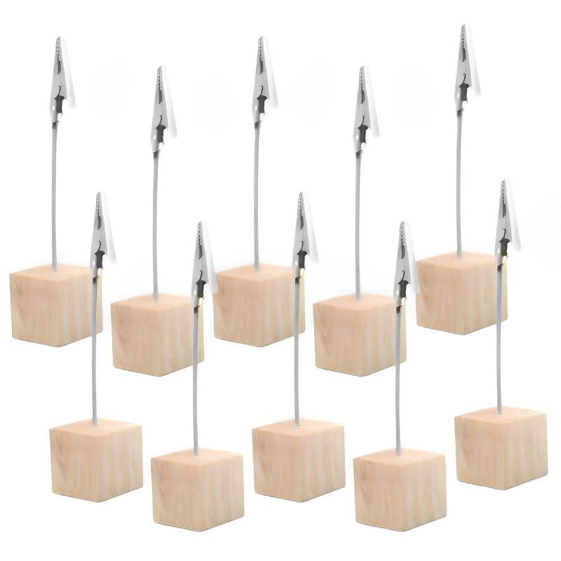 メモスタンド クリップスタンド メモクリップ カードスタンド カード立て（10個セット 木製wood）卓上 フォトカード 名刺立て プライスカード