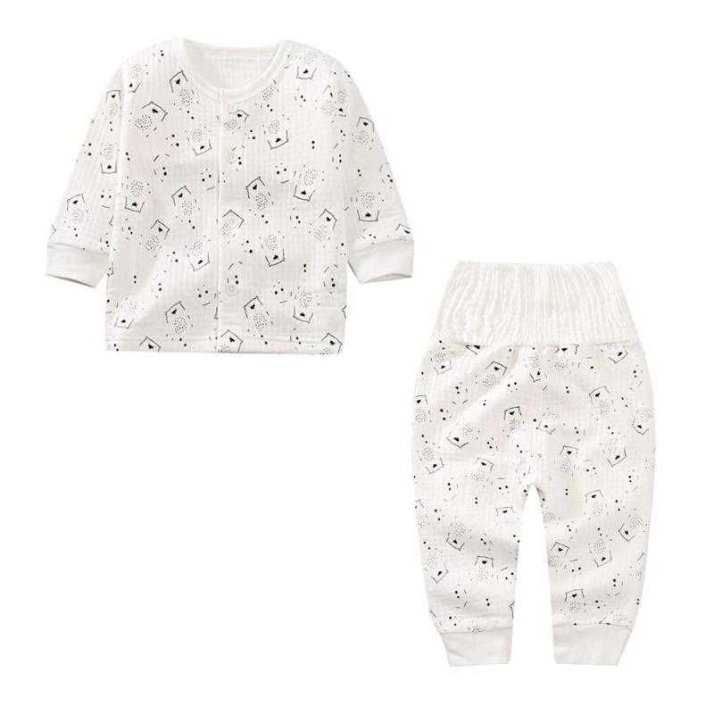 Maternity Foods - ベビー服 パジャマ厚手腹巻上下2点セット肩開き春秋冬長袖女の子男の子子供服総柄プレゼント贈り物ホワイト100cm