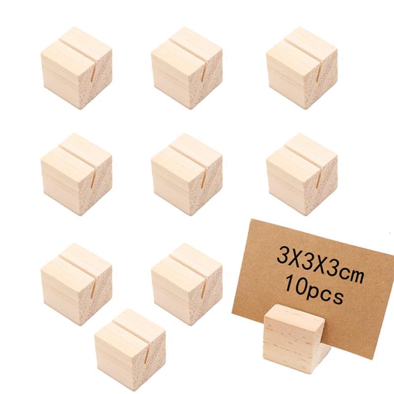 YIXINLYMY 木製 カードスタンド メモスタンド カード立て 10個入 天然木 メモクリップ 写真立て カードスタンド 名刺ホルダー テーブルナンバーホルダー 机上用品 文房具 (正方形)
