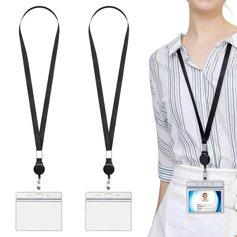 ZHEJIA IDカードホルダー IDカードケース【2個入】社員証ケース ネームホルダー 名札ケース パスケース ネックストラップ 横型 両面 伸縮リール式 吊り下げ 透明 防水 軽量 名刺用 クレジット