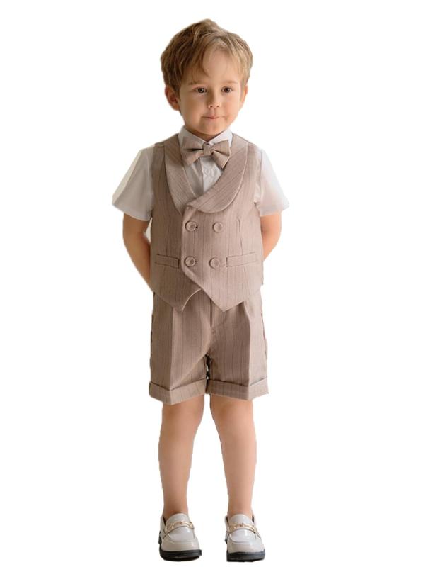 Rakuten - [Aseipi] 男の子 スーツ 四点セット 半袖シャツ ベスト 蝶ネクタイ パンツ 子供スーツ 入学式 入園式 卒業式 誕生日 ベビーフォーマル スーツ 夏 90-130cm
