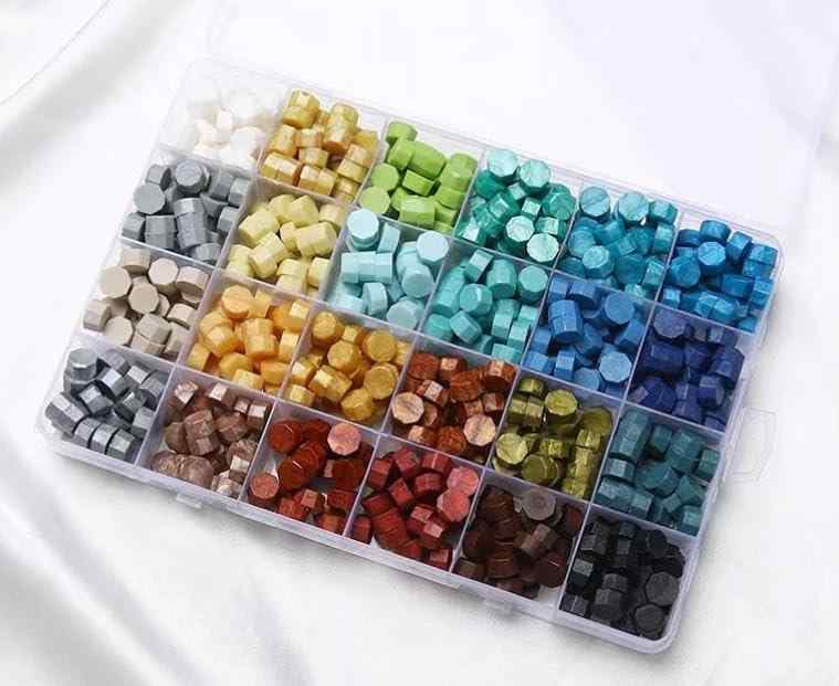 RuiMuQing ワックスビーズセット ワックスビーズセット 24色 約600粒 ワックス 封印用ワックス 補充用 収納ケース付