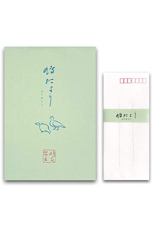 鳩居堂 レターセット鳩たより 縦罫 表紙：緑 便箋30枚と封筒10枚セット 19-109・29-109にじみにくく書き味のよい紙便箋。黒やブルーブラックのインクが良く映えます。