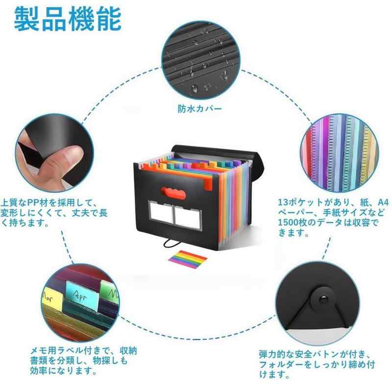 MEIQIAOLEI ドキュメントスタンド A4 ドキュメントファイル 25ポケット 書類収納ケース 色別ファイリング 区分けラベル付き ファイルポケット 拡張フォルダ 大容量 書類ケース 伸縮ファイル 蓋