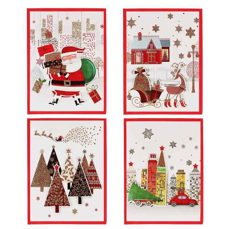クリスマスカード メロディ付き 立体 グリーティングカード 4枚セット 封筒付き 可愛い サンタ 雪だるま トナカイ 木の柄 メッセージ・お祝いを書き込み クリスマス ギフト 新年 正月 誕生素材：クラフト紙　　折り畳みサイズ：14.5*20cm　　封筒サイズ：15*20cm　内容：お祝いカード（4枚）＋封筒（4枚）　*ご注意：毎セットのカードの内容は4枚4柄です。本製品は厚手で丈夫なクラフト紙で作られ、空白の内側に言いたいこと、伝えたい言葉、お祝いなど自由に書け、実用性が高いメッセージカードです。カードの表面はサンタ、雪、雪だるま、トナカイ、ツリー、クリスマス靴下、ギフトなど可愛い図案があり、祝日の雰囲気をしっかりと盛り上げます。普通のカードと比べると、このカードの中には立体ア式で、《jingle bells》という曲のメロディが付いており、友人や知り合い、会社同業、学生たち、両親、お子様など大切な方への新年プレゼントやクリスマスギフトとして最適です。クリスマスカードだけでなく、新年や正月の挨拶カードや感謝状、祝いカード、誕生日カードとしてもご利用いただけます。ぜひお試みください