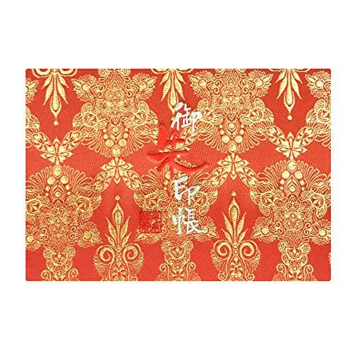千糸繍院 御朱印帳WM【朱ダマスク】西陣織 金襴装丁/刺繍文字 蛇腹式48ページ 見開き中判高価な西陣織の金襴生地で装丁した全48ページの蛇腹式の見開き中判サイズの御朱印帳です。表紙の「御朱印帳」文字はカッコイイ筆文字書体を刺繍で仕上げていますので、文字に立体感があります。本文（ご朱印ページ）は、レギュラータイプの上質で厚みのある白色奉書紙もしくは当店が御朱印帳専用に抄いたオリジナルで、白色奉書紙より更に厚みがあり墨書きに最適で裏写りの少ない生成りの特選奉書紙の2種ございます。手漉きの和紙でお包みしています。サイズ：約23.2cm×16.2cm×1.7cm／ご朱印スペース：全48ページ（表紙の裏の貼り付けたページを含みます。）