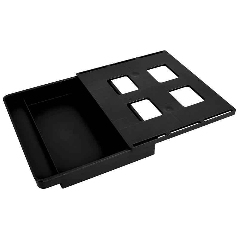 Rakuten - 【MKD.】耐荷重1.7kg 後付け引き出し W32×D28.5×H5.8cm 取っ手付 落下防止ストッパー付 強力シール 簡単取付 机下収納 拡張 小物整理 隠し引き出し スペース活用 DIY ブラック オフホワイト