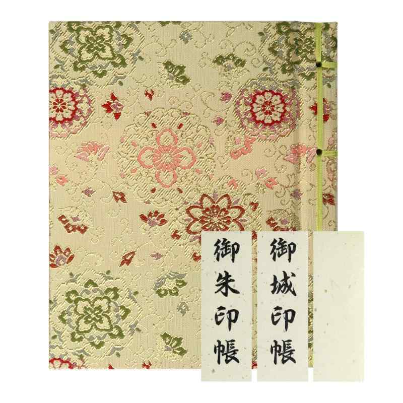 御朱印帳 書き置き 御城印帳 華紋唐草 金 30ポケット カバー付書き置き御朱印や御城印が収納できるポケット式御朱印帳です。表紙は美しい金襴生地で装丁されています。一般的な書き置き御朱印（10.6×15.8cm～12.0×18.0cm）が入ります。出し入れが簡単で、ハサミやのりを使わずに収納できます。