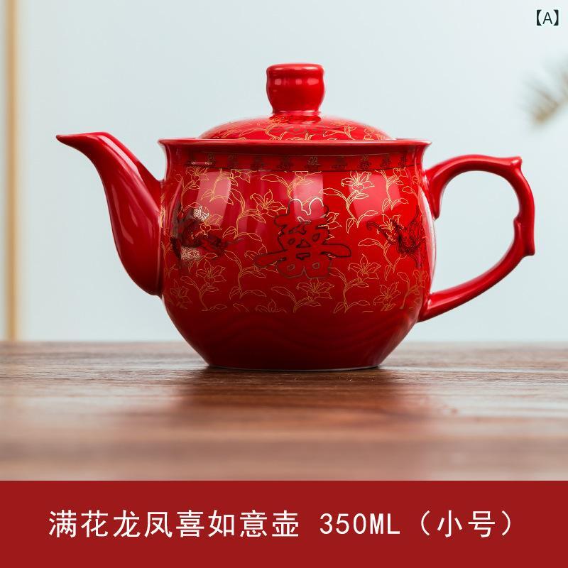 乐天商城 - ティーポット 结婚 用 卸大 紅 喜 バイバイ おめでたい 陶磁器 茶道具 お茶 入り シングル ポット 结婚 式お 口直し 敬 茶