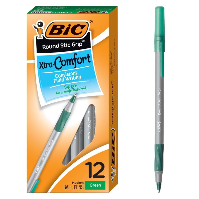 Ultra Round Stic Grip Ballpoint Stick Pen, Green Ink, Medium, Dozen (並行輸入品)