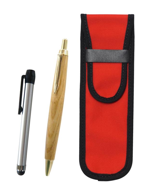 2個パック 布ペンケース赤 メタルタッチ棒銀とメイプル木軸レトロ・ボールペンセット NK02R-ALST-HS47S-2