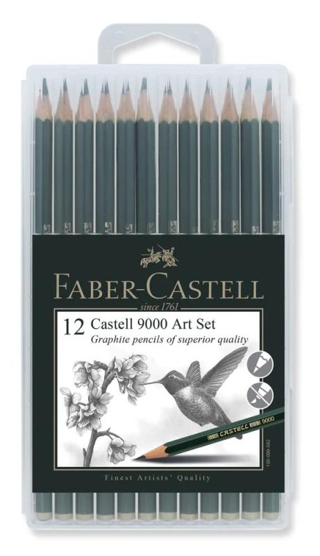Faber-Castell 9000 グラファイト鉛筆アートセット スリムフレキシーケース入り (8H-2H 12個)