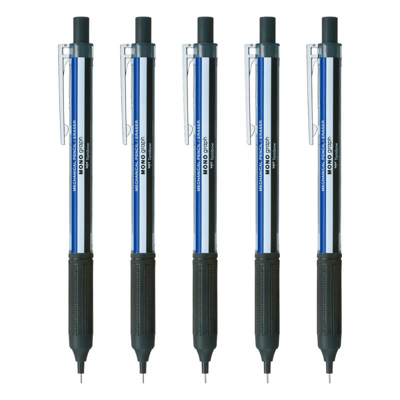 トンボ鉛筆 シャープペン モノグラフライト 0.5mm MONOカラー 5本 SH-MGL01-5PMONO消しゴム搭載シャープペンシル「 モノグラフ 」シリーズの、エントリーモデル【色】MONOカラー　【芯径】0.5mm【替え消しゴム】メーカー品番 ER-MGL をご利用ください【製品特徴（消しゴム）】約3.6mm径のモノ消しゴムを搭載素早く片手で繰り出して、狙ったところを確実に修正できます。長さ30mmでたっぷり使えて詰め替えも可能です。【製品特徴（シャープ）】全長約4mmの固定式ロングパイプと段テーパーの組み合わせて広い視界を実現。グリップは、表面に独自のテクスチャーを施して滑りを軽減し、軽い力でもしっかりと握ることができます。