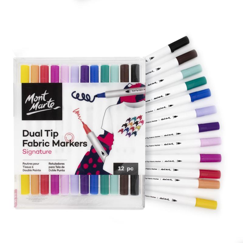 Mont Marte ���� �ޡ������ڥ� ���å� �ե��֥�å��� 12���顼 �֥饷���饤�ʡ� W�ڥ��� [ DUAL TIP FABRIC MARKERS ] MMPM0054 �������ʡ�