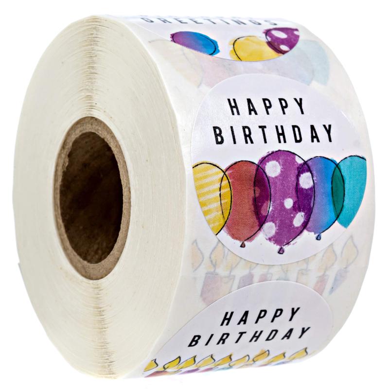 Other - モダンで鮮やかな水彩の誕生日ステッカー/6つの明るいバルーンデザイン/500枚のカラフルなお祝いレインボーラベル/1.5インチのハッピーバースデー封筒シール。