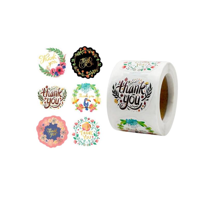 Zolarkar サンキューシール 6種類デザイン 250枚 ロール式 ありがとうステッカー 花柄 感謝シール 3.8cm 業務用 包装 封筒 封緘 ショップ 店舗用 梱包 ラッピング 結婚式 誕生日デコレーション DIY