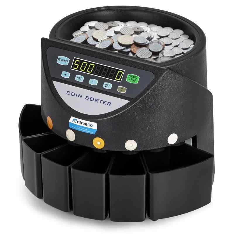 Frifreego コインカウンター 自動硬貨計数機 コイン計数機 最大500枚入れ 200枚/分 故障診断機能 経理 事務所 コンビニ スーパー 業務用 日本語取扱説明書付き