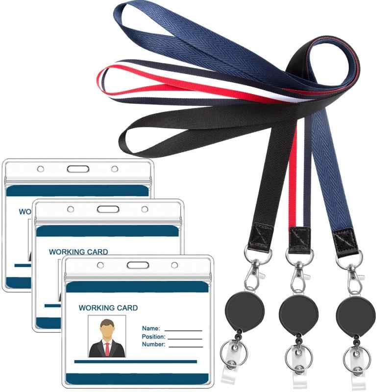 YOUOWO ネックストラップ 首掛けストラップ 伸縮リール IDカードホルダー 横型 各3個入り
