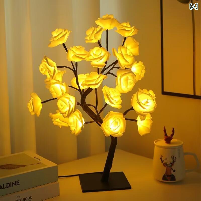 乐天商城 - クロス ボーダー 起爆 カラー ランプ 取り外し 可能な プラスチック ベース USB スイッチ LED シミュレーション バラの 木の ランプ 装飾 ライト