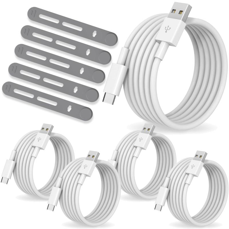 USB Type-C ケーブル, 2m, 5本セット, ケーブルホルダー・シリコンバンド付き (グレー)