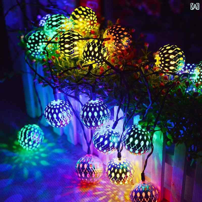 クロス ボーダー LED ソーラーライトストリング 透かし 彫り モロッコ ボール 屋外...