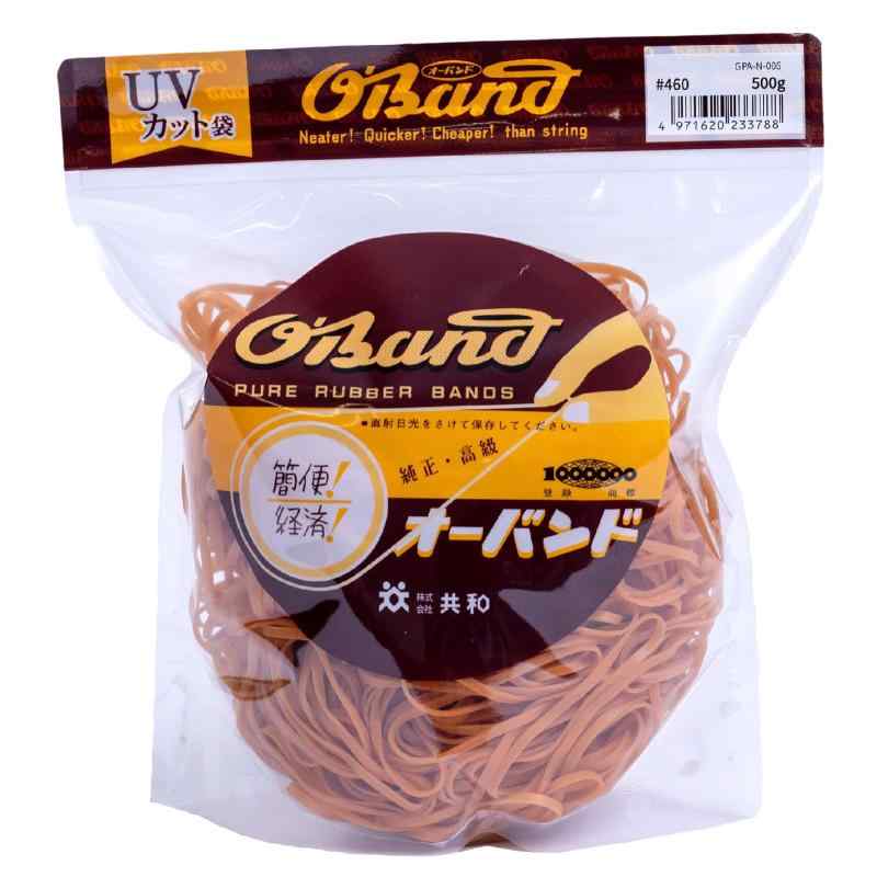 輪ゴム オーバンド #460 < 500g透明袋 > アメ色 太い幅 業務用 徳用 包装 ゴムバンド 全サイズ73 共和輪ゴムのサイズ : #460 ( 460号 ) 内径114.5mm / 折径180mm / 切幅3mm / 厚さ1.1mm内容量: 500g (約425本)内容量の本数は、平均値から求めた参考値となります。誤差が見込まれますのでご了承ください。推奨結束径： 710～790mm(1重巻きを想定した参考値)主材料：天然ゴム、規格：JIS認証(JIS Z 1701)、環境規制のRoHS2・REACH対応品