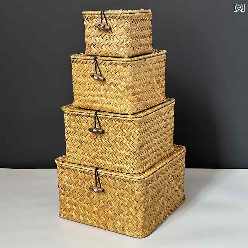 Other - 蓋 付き 藤 編み 籠 ギフト ボックス 角 型 手作り 竹かご 喜 糖 箱 高級 感 結婚お 土産 バスケット