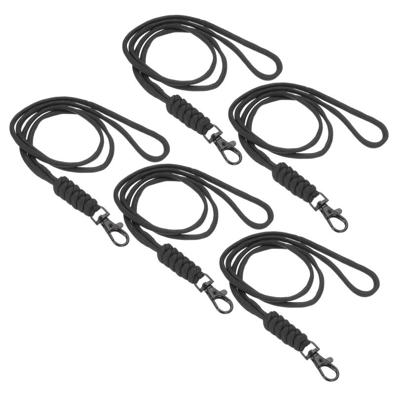 PATIKIL 44cm ネックストラップ付きフック IDバッジホルダーキーU S BキーチェーンU S Bロングネックストラップバッジネックストラップ5本 黒