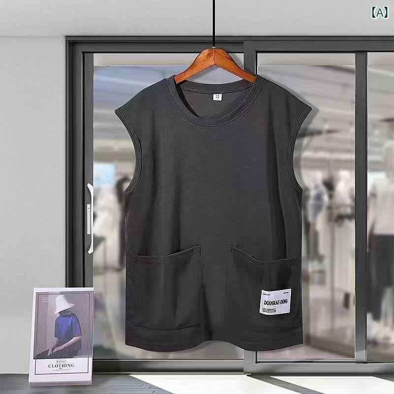 Rakuten - ポケット スポーツ 純 色 夏 トレンド ゆるい 潮 牌 フィット ネス 男性 カン 肩 ノースリーブ t シャツカジュアルベストベストベストベスト