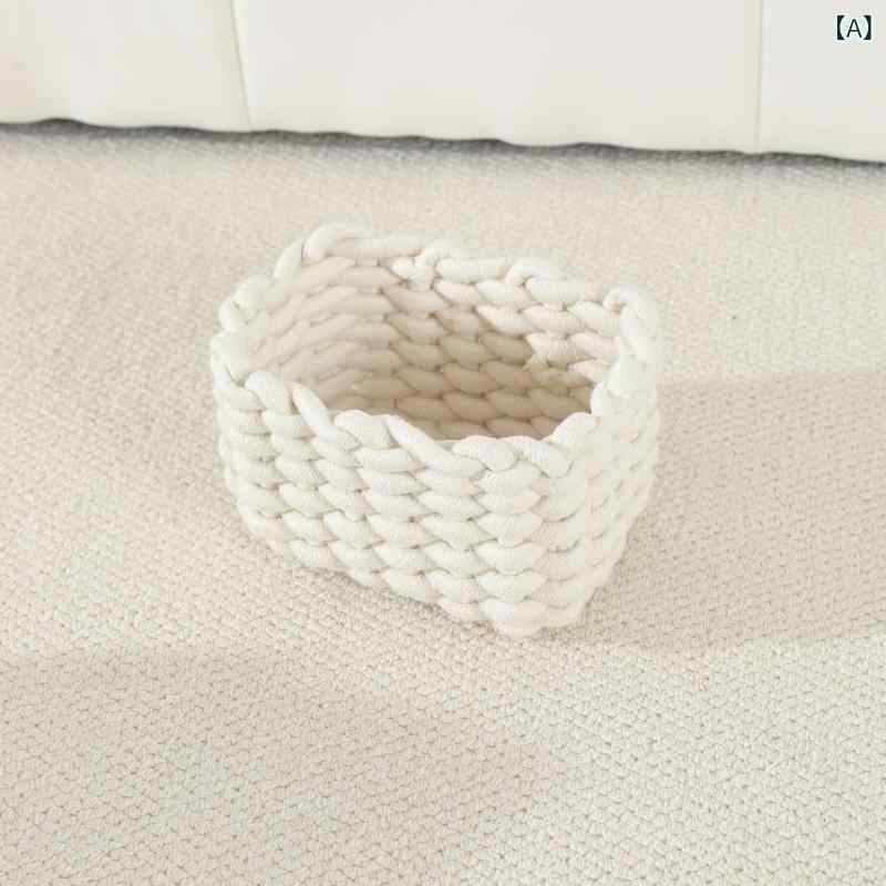 雑 物 取っ手 付き 綿 紐 編み 収納 かご大 トランペット 化粧 品 口紅 収納箱 アイシャドー デスク トップ 収納箱