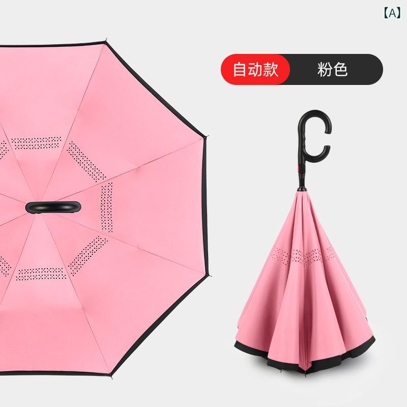 Rakuten - 全 自動 自動車 ストレート バー逆 傘 ハンズフリー 二 重 傘 晴雨両 広告 傘 卸売りは ロゴを 印刷 できる