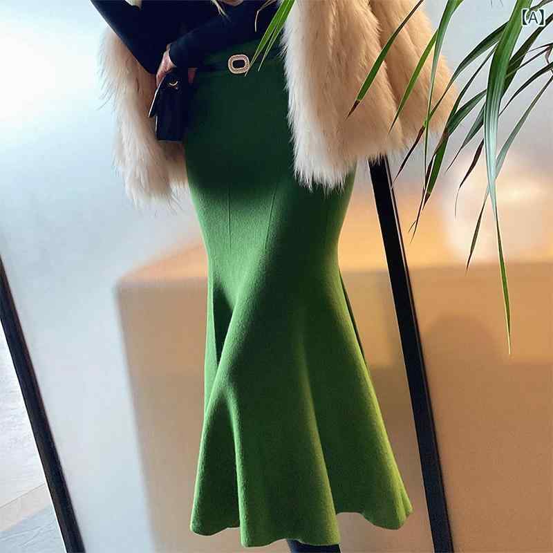 樂天商城 - フランス 風 気質 優しい 人魚 姫 ニットフィッシュスカートの 中の ロング ウエスト 秋冬 2023 新作 スカート