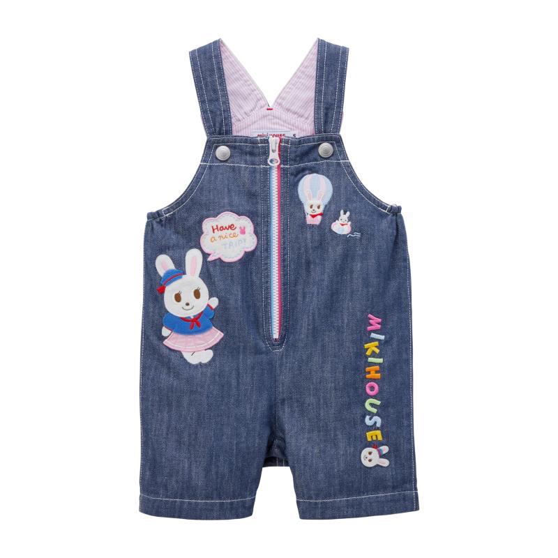 [ミキハウス] オーバーオール 5分丈 サロペット うさぎ ロゴ パンツ 女の子 ベビー キッズ ベビー服 子供服 12-3305-141