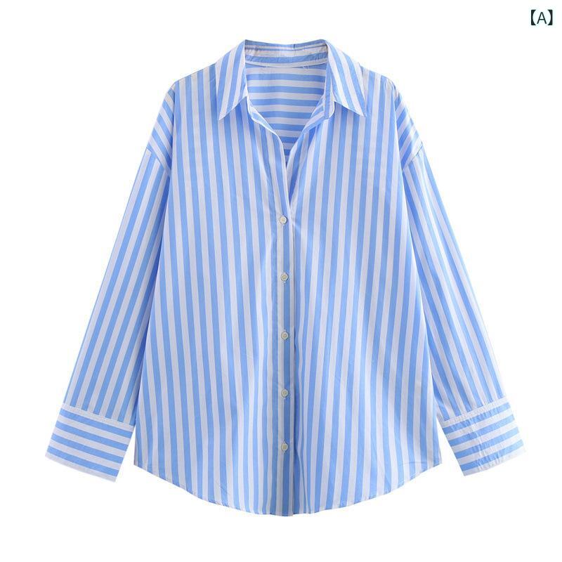 外国 貿易 卸 売春の 新作 婦人 服 ヨーロッパと アメリカン スタイルの多 用途 ストライプラペルシングルブレスト 長袖 ルーズシャツ