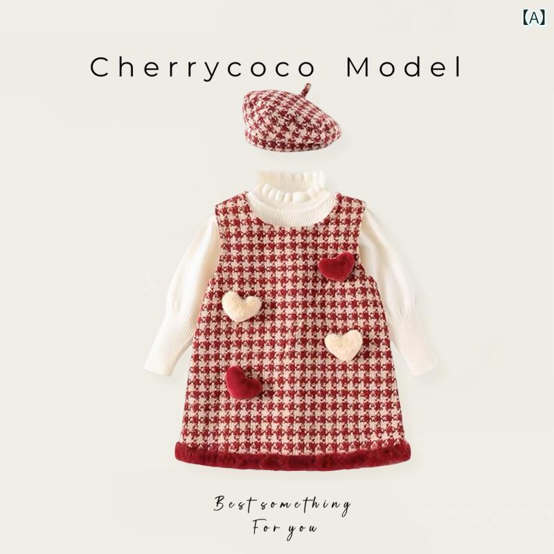 Cherrycocoの 女の子の 洋風の 甘い 立体の 愛の 毛は、 ベルベットの ベストの スカートの ニットの ベレーの 帽子の スーツです。