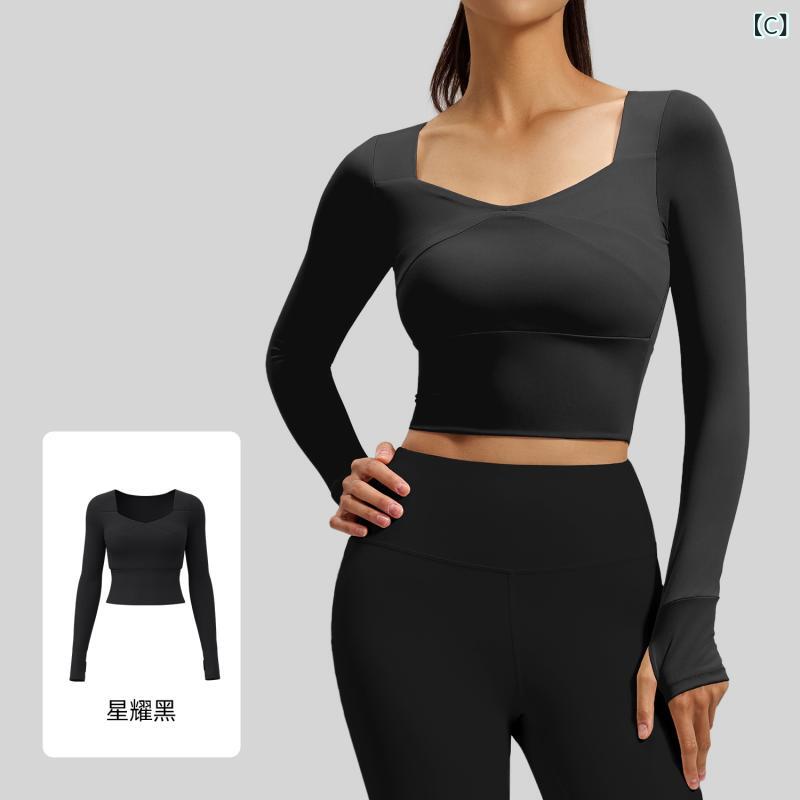 スカイライトのJuyitang ステッチ 女性の ヨガ 服 胸 パッド 付き スポーツトップスフィットネス 服 通気 性 痩身 ランニングフィットネス 長袖｜アングル3