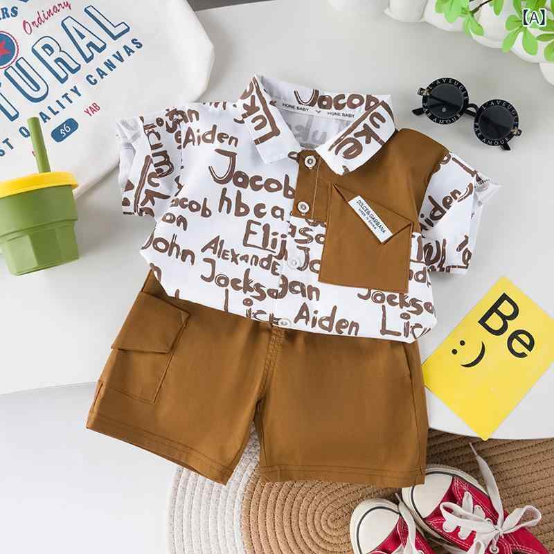 子供 服 男の子 夏 半袖 シャツ スーツ 2025 新作 ハンサム 服 男の子 夏 スタイル 2 点 セット(x5)