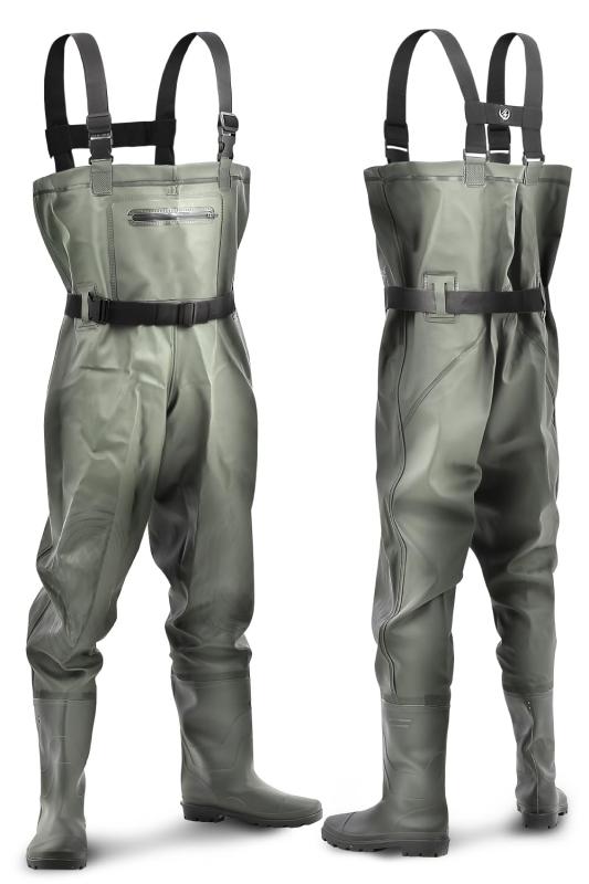 Rakuten - [unizom] ウェーダー 釣り 胴長 長靴 【ヒザ補強・簡単脱着・伸縮ベルト】 ラジアルソール 完全防水 丈夫 チェストハイ フィッシングウェーダー