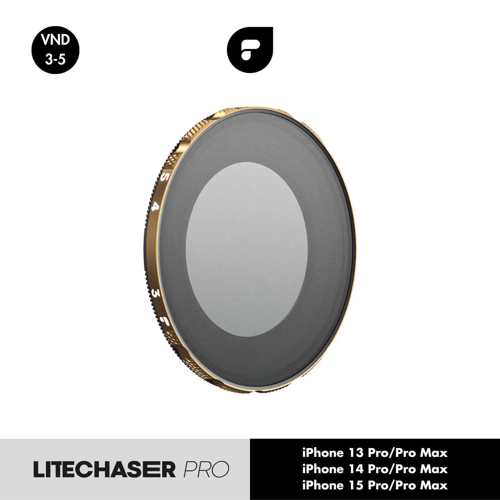 PolarPro LiteChaser Pro 可変ND3-5 フィルター for iPhone 13/14/15 シリーズ ND8-ND32 光量コントロール 減光 シャッタースピード調整 フィルター保護ケースとDefenderミニカバー付き