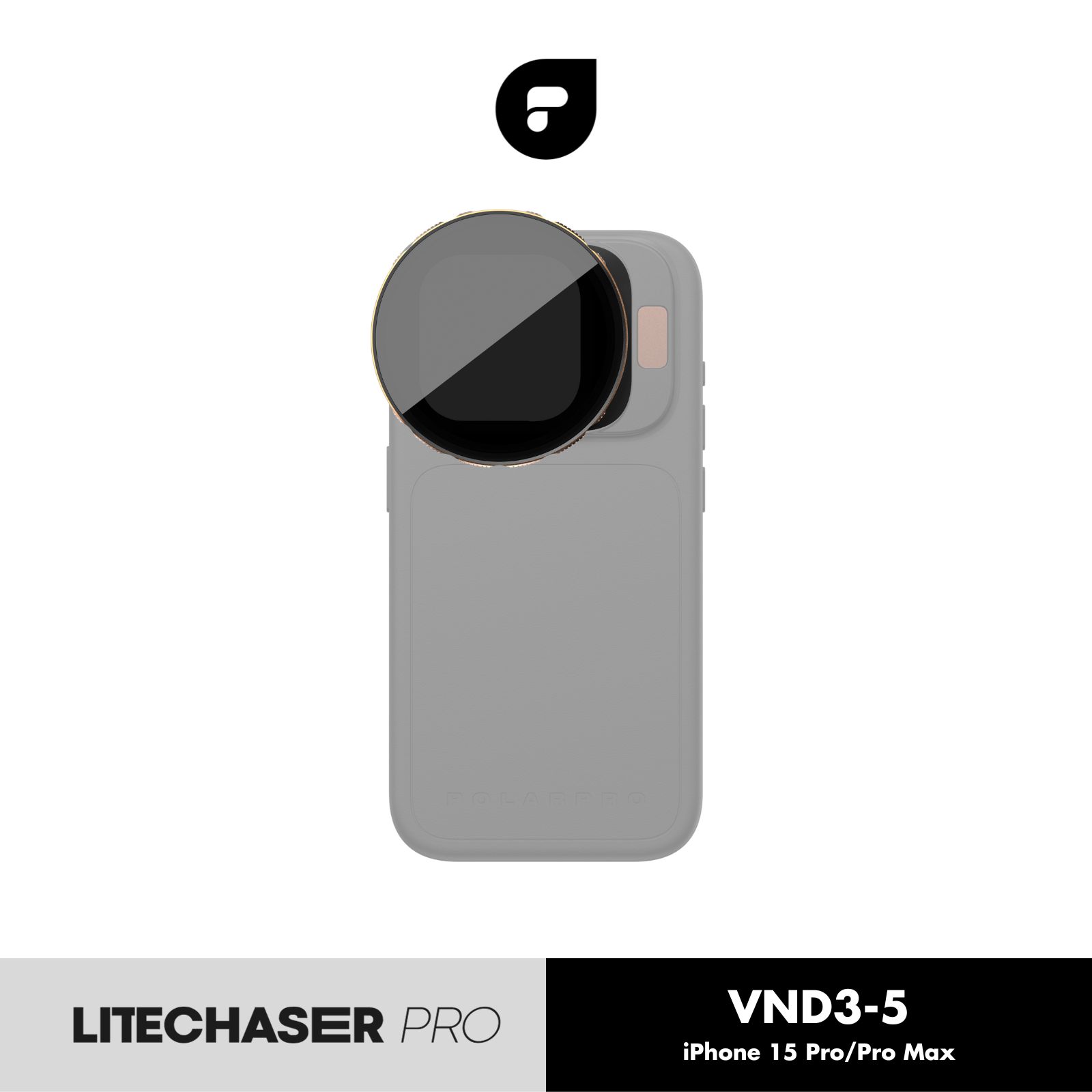 PolarPro LiteChaser Pro 15 VND3-5フィルター iPhone 15 Pro/Pro Max用 減光 可変 専用ケースとDefenderカバー付き